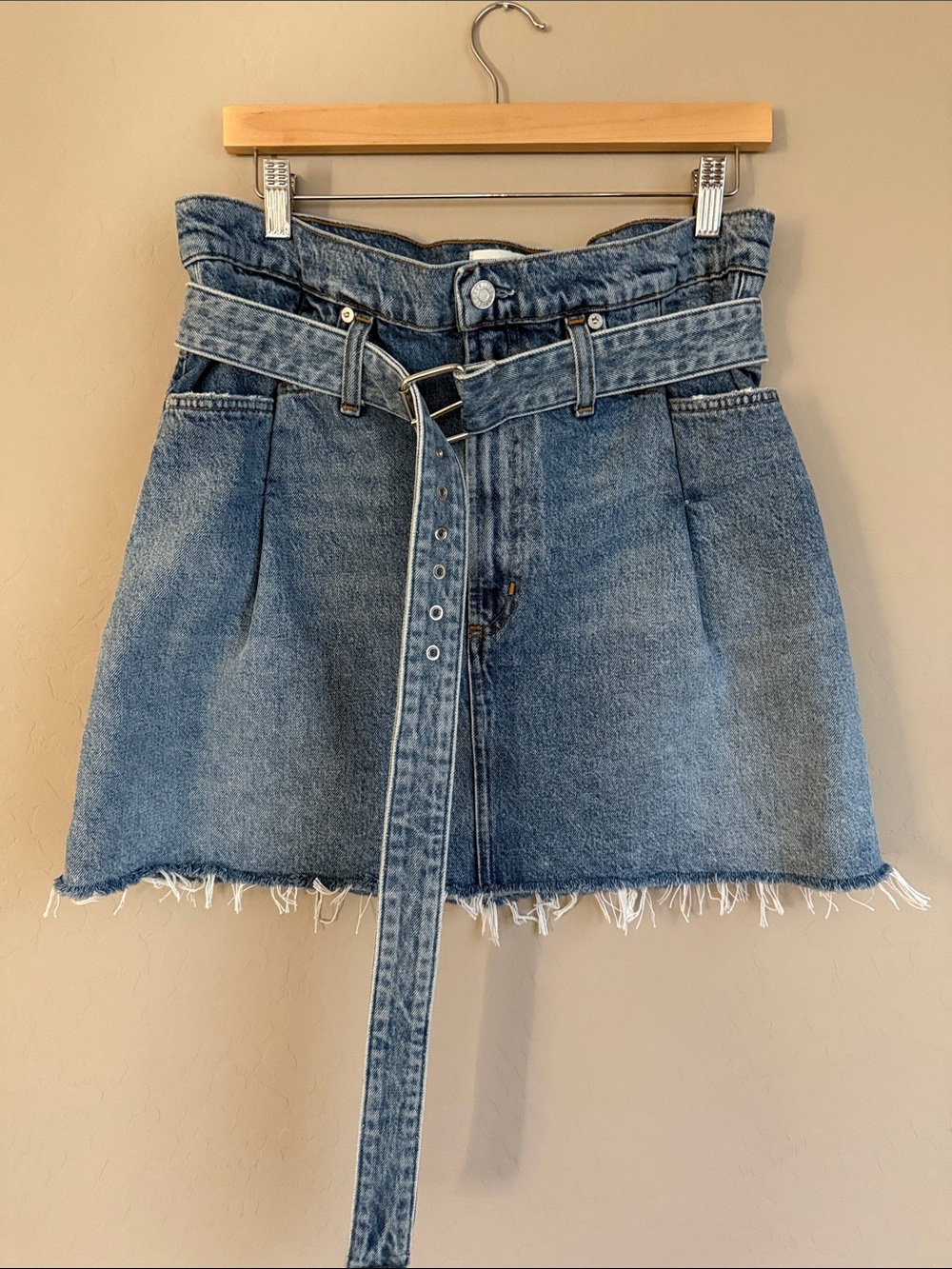 Agolde 90’s Retro Denim Mini Skirt w/Belt High Rise Paper-bag Waist Sz 29 - Picture 3 of 11